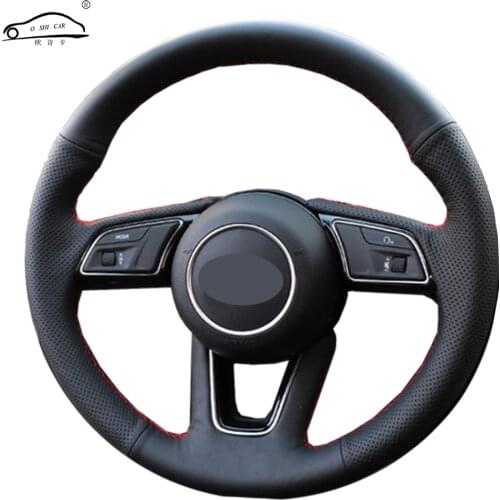 Customized Genuine Leather Car Steering Wheel Cover For Audi A5 2017/Dedicated Steering Wheel Handlebar Braid Black Leather Soft