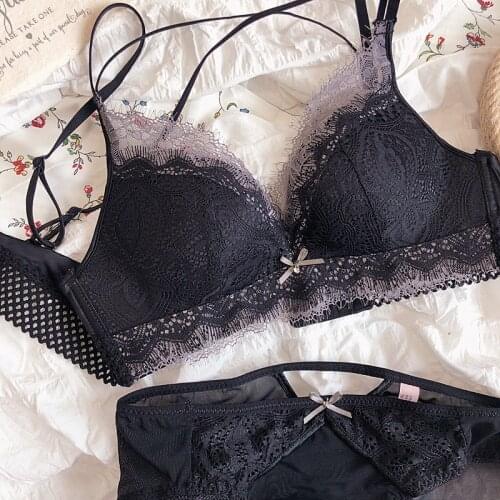 Gather bra no steel ring breastfeeding underwear set sexy fixed shoulder strap bralette Modal 91% Spandex 9% lingerie set