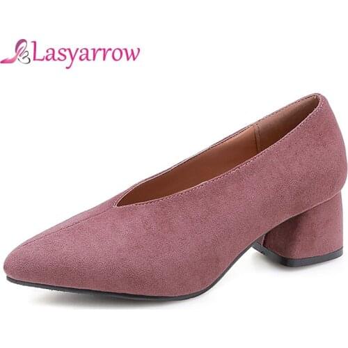 Lasyarrow 2019 Solid women shoes pointed toe thick with genuine leather grandma shoes comfortable women glove shoes high heels