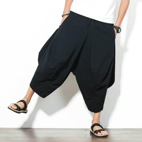 Summer Linen Shorts Bloomers Mens Cropped Trousers New Large Size Pants Loose Casual Pants Kimono Boys Mens Solid Color Men
