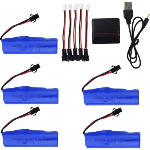 18650 3.7V 1200mAh Lithium Battery+5-In-1 Charger For DE45 DE58 RC Car 1:14 Off-Road Four-Wheel Drive Drift Racing Spare Parts