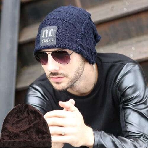 Fashion 2015 New Winter Men and Woman Hat Letter NC Beanies Knitted Hat Ear Protector Velvet Cap Wool Warm Skullies