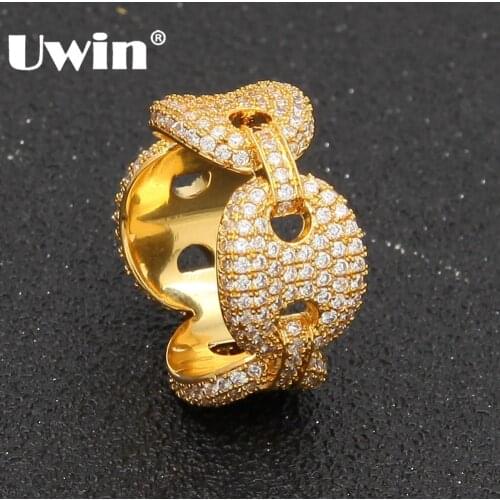 Uwin Fashion Rings For Men/Women Puffed Marine Chain Fat Links Ring Micro Paved Colored Cubic Zirconia Rapper Hiphop Jewelry