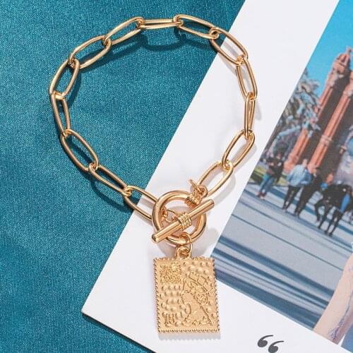 LOVR Fashion Statement Metal Bracelet For Women Punk Retro Chain Geometric Square Badge Party Gifts Female Banquet Accessories