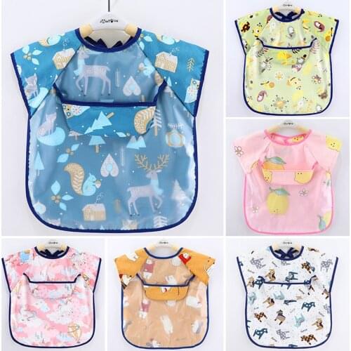 Baby Girl Bibs Eating Gown Boy Waterproof and Dirty Summer Thin Baby Short Sleeve Apron Cotton Sleeveless Baby Feeding Bibs