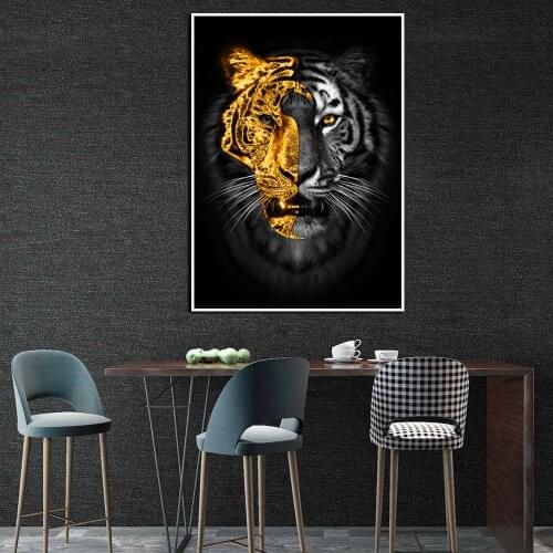 Wall Art Pictures HD Printings Animals Posters Home Decor Canvas Gold Black Lion Paintings Modular No Framework For Living Room