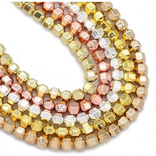 Natural Stone Rose Gold Silvers 18 Faceted Round Hematite 4mm 98pcs Spacer Loose Beads For Jewelry Making Diy Bracelet Necklace