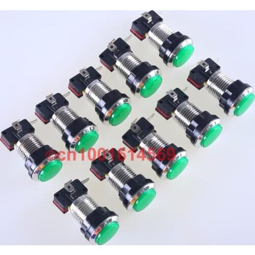 New Reyann 10pcs/lot 30mm Silver Round LED Illuminate Arcade LED Button For Raspberry PI Retropie 3B Project & MAME Game - Green