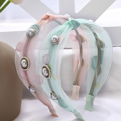 New Mesh Embroidery Headband Headdress Middle-Knotted Fashion Pearl Hairband for Women and Girls Hair Accessories
