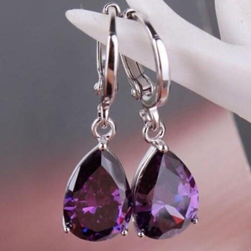 2020 New Elegant Womens Purple Rhinestone Water Drops Dangle Earrings Jewelry Best Chirstmas Birthday Gift For Dear Wife