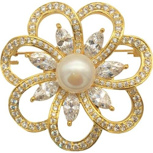 Wholesale Alluring New Style Austria Zircon Inlay circle flower FW 10-11AAAwhite Pearl Brooch Scarf Clips Breastpin pendant 06