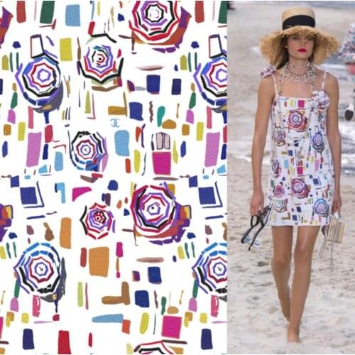 Polyester satin fabric custom French brand designer series small flower pattern fabric for skirt and pants clothes sewing