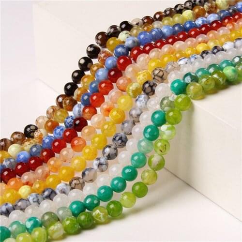 Multi Color Dragon Veins Agat Polished 6/8/10 mm Natural Gree Fire Veins Agat Loose Stone Strand Beads For DIY Making Jewelry De