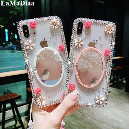 Luxury Bling Rhinestone Diamond Mirror Stand Soft Case Cover For Samsung S6 S7 S8 S9 S10 S20 PLUS Note 5 8 9 10 Phone Case