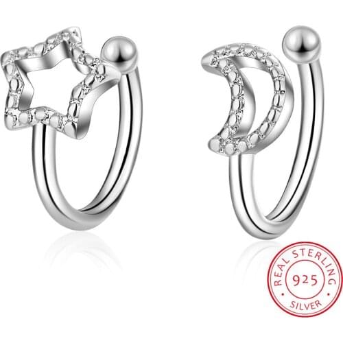 LEKANI Silver 925 Jewelry Star and Moon Hoop Earrings for Women Sterling Silver 925 Anti-allergy Fine Jewelry Gifts BSE289