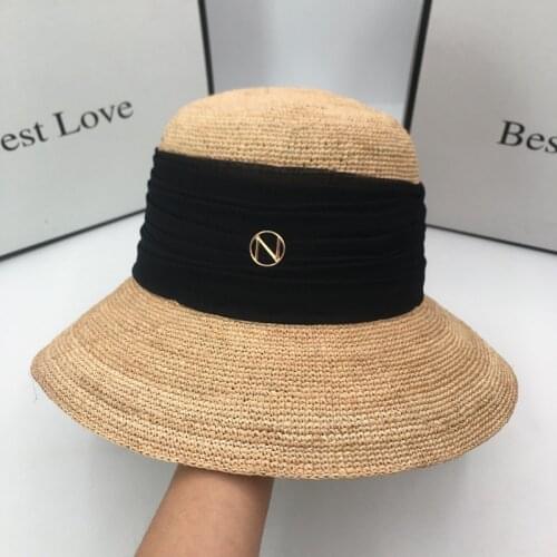 Summer raffia straw hat big lafite grass eaves crochet leisure basin Hepburn womens bucket hat female celebrities prevent bask