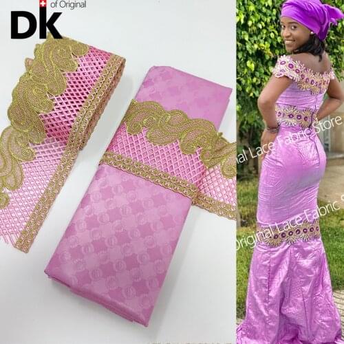 Specail Price !!! 2021 New Desing African Lace High Quality Bazin Riche Fabric With Ribbon For DIY Senegal Wedding Bride Dress