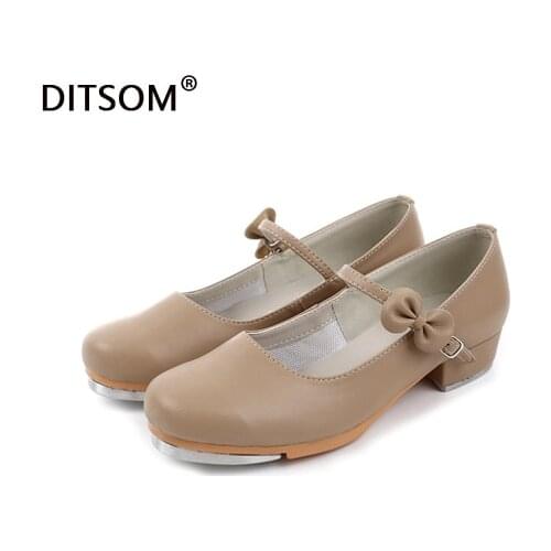 Tan Color T Shaped Tap Dance Shoes For Girls Low Heel Patent Leather Black Jazz Step Dance Shoes Clogging Shoes Size 23-42