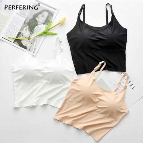 Perfering Spaghetti Strap Top Women Halter Basic White Cami Sleeveless Tank Tops WomenS Summer Camisole Padded Bra