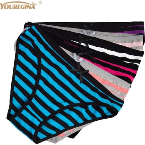 Womens Cotton Panties Female Striped Breathable Briefs Plus Size Sexy Underwear Woman Lingerie Intimate 6 pcs/lot