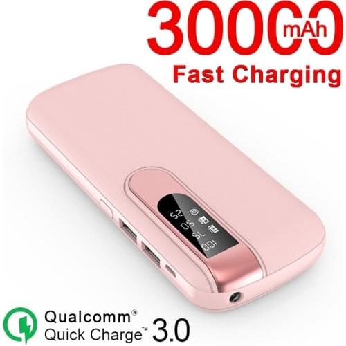 30000mah PowerBank Portable Charger Digital Display High Capacity External Battery 2USB Fast Chargging for Xiaomi Samsung IPhone