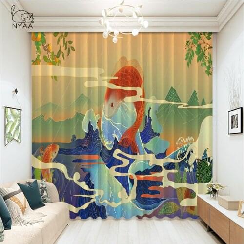 Japanese Abstract Ukiyo Painting Curtain Luxury Living Room Cafe Kitchen Curtains 2021 Curtains In The Bathroom Slight Shading