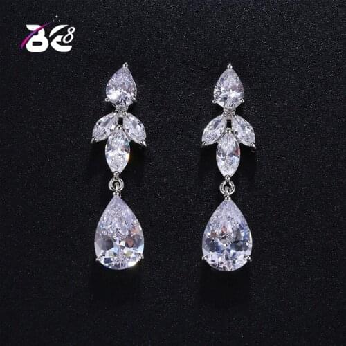 Be 8 Elegant Women Water Drop Shaped Cubic Zirconia Crystal Long Dangle Earrings E374