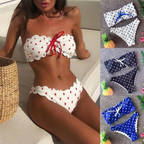 2019 Bandeau maillot de bain Hot sexy Dot print bathing Women lady Padded strapless bandage Bikini set swimwear Fancy Brazilian