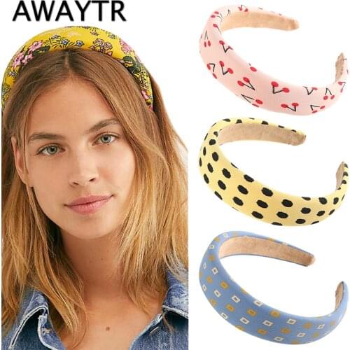 AWAYTR Female Bezel Head Padded Headband for Women Solid Thick Hair Hoop Print Hairband Cotton Blends Headbands Hair Accessories