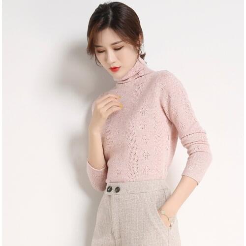 Women Spring Autumn Pure 100% Cashmere Turtleneck Soft SlimThin Sweater High Collar Pullover Free Shipping