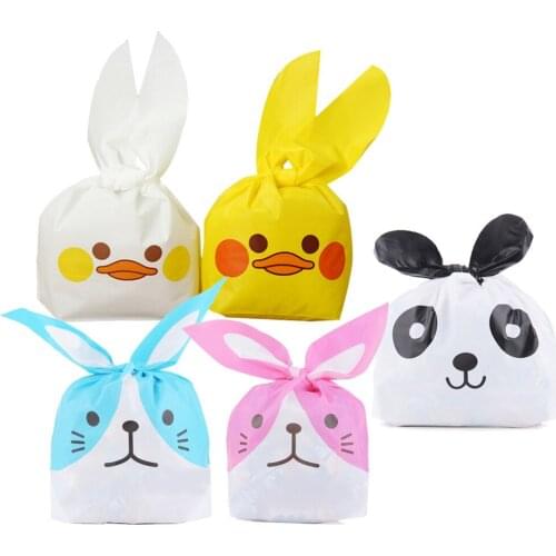 10pcs Rabbit Ear Cookie Gift Bag Happy Easter Home Decoration Candy Biscuits Storage Bag Plastic Cookie Package Favors Gifts Z31