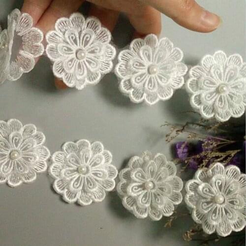 10 x White Heart Flower Diamond Lace Trim 5X5cm Wide Bridal Wedding Dress Ribbon Embroidered Applique Sewing Craft 5X5 cm