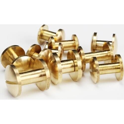 100% Pure 3-25MM Brass Arc Button Stud Chicago screws Rivet Screws Belt Buttons Studs Leather Craft DIY HEAD8MM