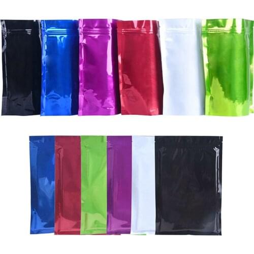 100pcs Thick 6 Colors Various Sizes Glossy Mylar Ziplock Stand Up Bags Plastic Food Storage Flat Pouches Aluminum Foil Gift Bags