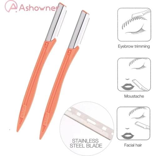 2pcs Portable Eyebrow Shaver Eyebrow Trimmer Shaper Makeup Facial Hair Remover Blade Razor Makeup Eyebrow Tools