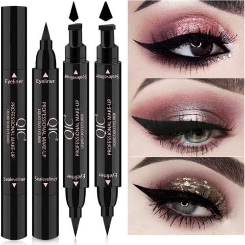 2 In1 Eyeliner Stamp Liquid Eye Liner Pencil Makeup Stamps Seal Pen Stamp Black Eyeliner Pencil Waterproof Quick Dry Eyeliners