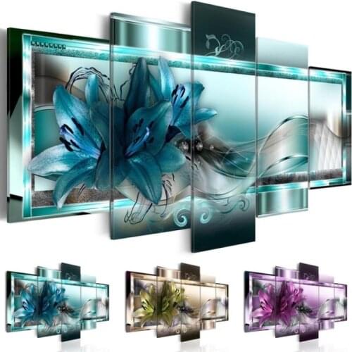 2019 Abstract Flower Picture Printed on Canvas for Home Office Bar Decoration (Color:Blue,Yellow,Purple,Size:3)