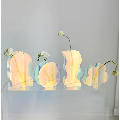 Rainbow Color Acrylic Vases Floral Container Decorative Shop Design Wedding Party Home Office Decoration
