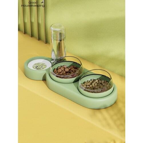 Pet Cat Bowl Automatic Feeder Dog Cat Food Bowl With Water Fountain Double Bowl Drinking Raised Stand Dish Bowls For Cats
