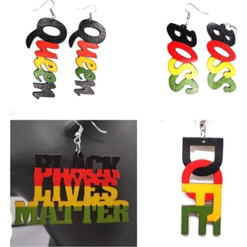 Free shipping!2021 Hot Sale African Rasta Boss And Dope Wooden Earrings can mixed shapes