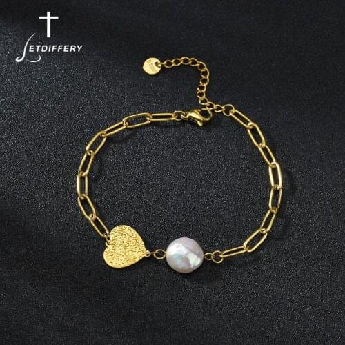 Letdiffery Romantic Imitation pearls Heart Bracelets Stainless Steel Women Jewelry Fashion Bracelet Femme