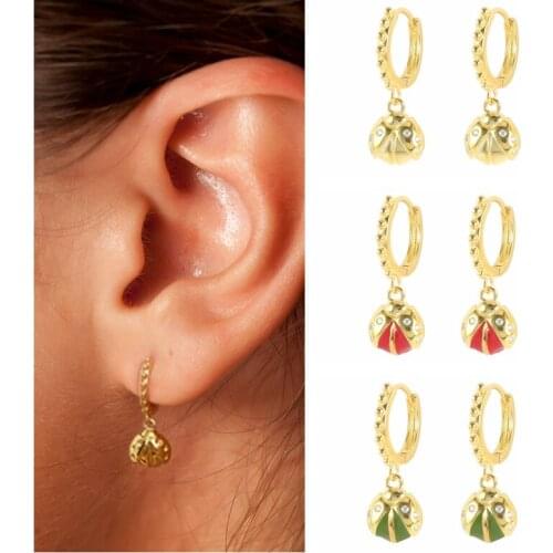 CANNER Hoop Earring Real 925 Sterling Silver Ear rings For Teens Retro Jewelry Insect Colorful Ladybug Enamel Huggie pendientes