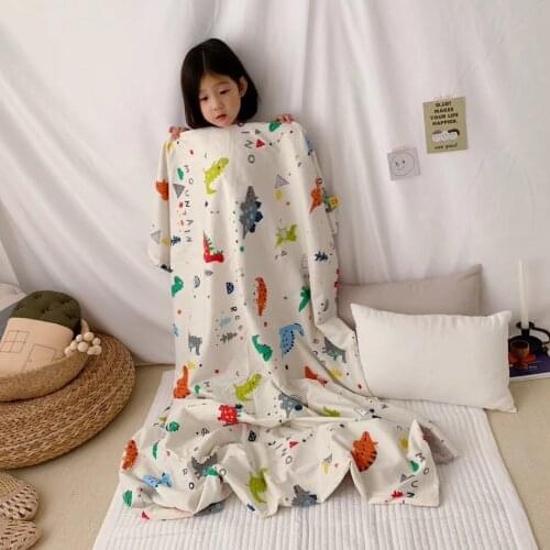 Kids' Air Conditioning Cool Quilt Cartoon Printing Breathable Pure Cotton Bean Blanket Kindergarten Summer Quilt Baby Bedding