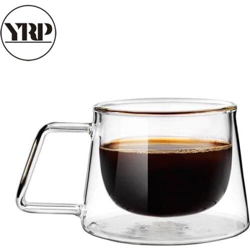 YRP 200ml Double Layer Glass Coffee Mug Cup High boron silicon Cups Glass Handgrip Cups and Mugs Creative Drinkware
