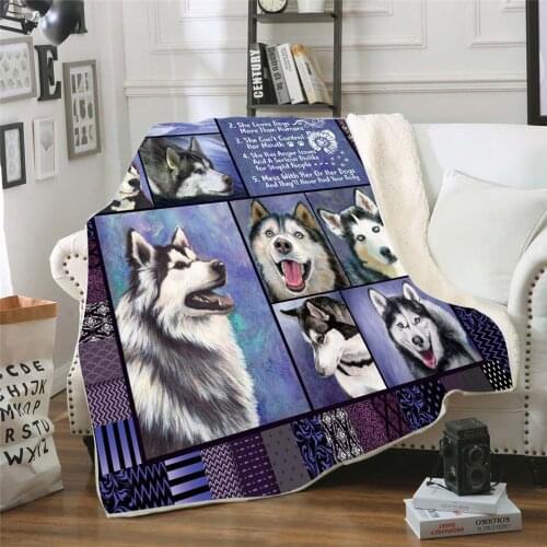 Siberian Husky 3d printed fleece blanket for Beds Hiking Picnic Thick Quilt Fashionable Bedspread Sherpa Throw Blanket