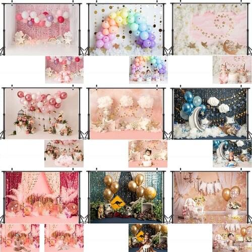 Photography Kids Cake Smash Backdrop Photo Studio Newborn Baby Birthday Portrait Background Photoshoot Floral Balloons Photocall