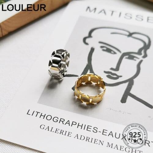 LouLeur Real 925 Sterling Silver Ring Design Wide Sectional Geometry Opened Adjustable Ring For Women Fashion Fine Jewelry Gifts