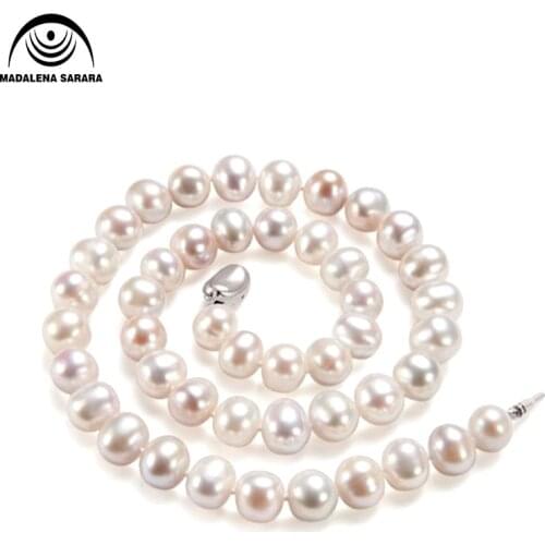 MADALENA SARARA AAA Near Round Freshwater Pearl Necklace 8-8.5mm Micro Flaw 18" Natural White