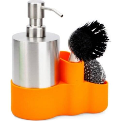 Kitchen Tools Cleaning Pot Brush Steel Wire Ball Soap Dispenser Bottle Dish Washing Tool Kit Scouring Pads Base 4pc/Set