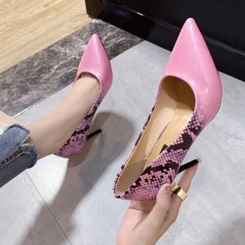 Fashion ladies shallow high heels pumps Serpentine color mixing sexy ladies high-heeled pumps dress fashion women shoes W32-10